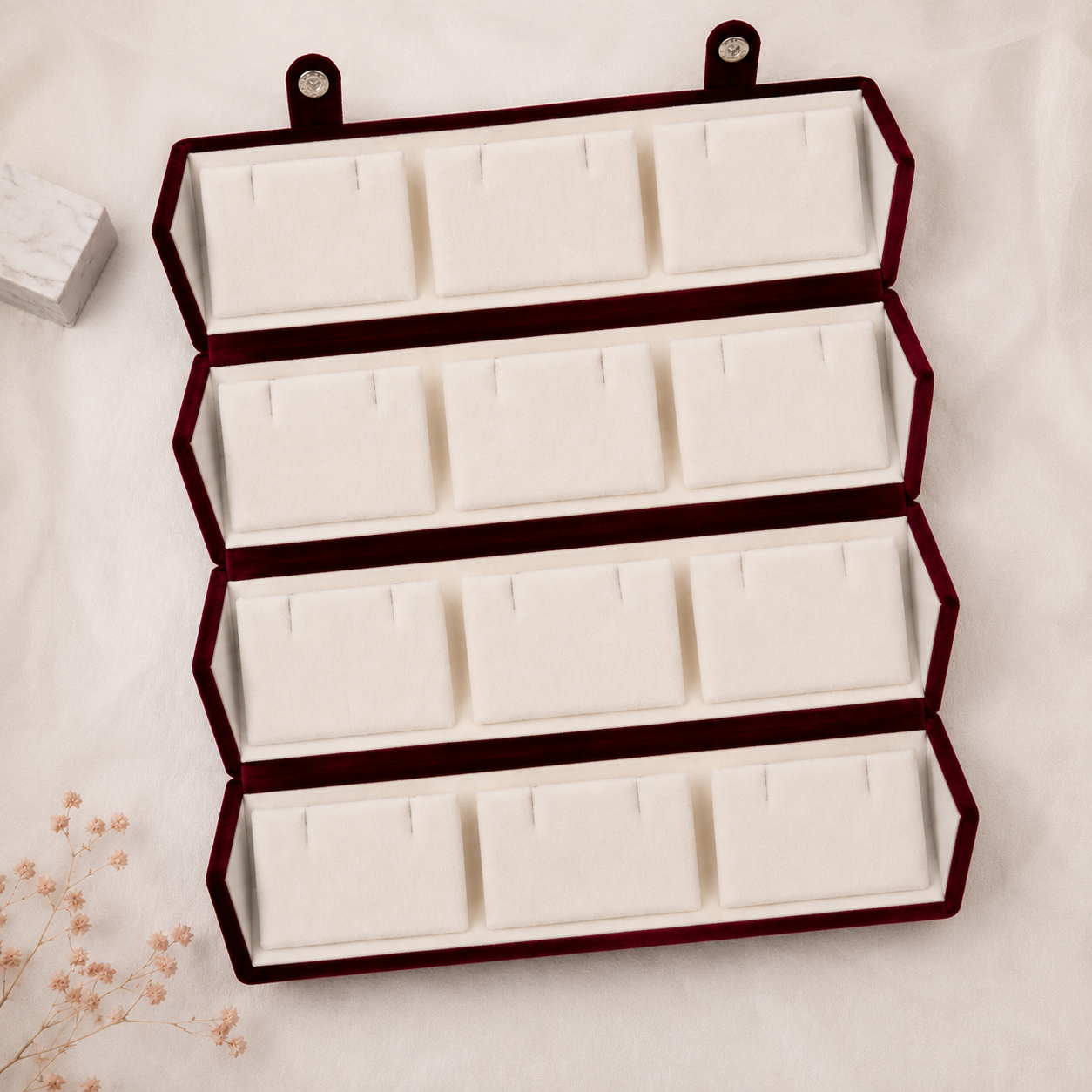 Maroon Velvet Earring Box Only - 12 Pair Organizer