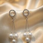 legant pearl drop earrings with silver finish. Lightweight, classy & perfect for parties, weddings & evening wear.