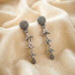 Oxidized Silver Long Drop Earrings for Women