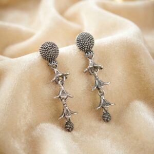 Oxidized Silver Long Drop Earrings for Women