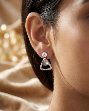 Silver Geometric Crystal Drop Earrings for Women