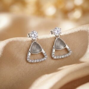 Silver geometric crystal drop earrings