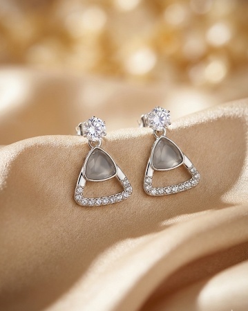 Silver geometric crystal drop earrings