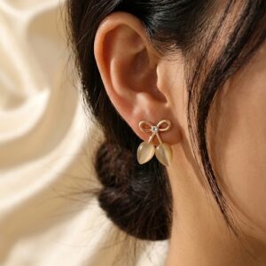Gold bow drop earrings