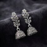 Oxidized Silver Floral Vine Jhumka Earrings