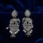 Oxidized Silver Elephant Design Jhumka