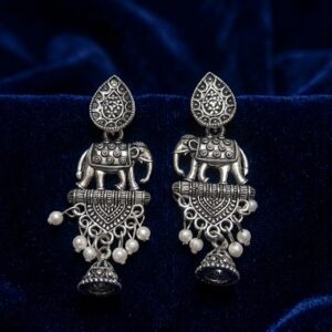 Oxidized Silver Elephant Design Jhumka