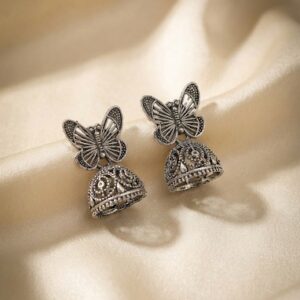 Oxidized Silver Butterfly Jhumka Earrings