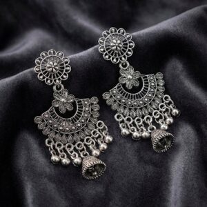 Oxidized Silver Statement Jhumka Earrings for Women