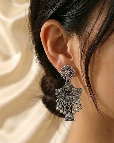 Oxidized Silver Statement Jhumka Earrings for Women