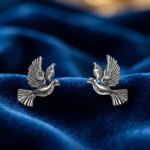 Oxidized silver flying bird stud earrings for women