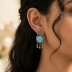 Oxidized Silver Turquoise Stone Drop Earrings