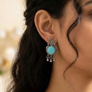 Oxidized Silver Turquoise Stone Drop Earrings