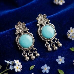 Oxidized Silver Turquoise Stone Drop Earrings